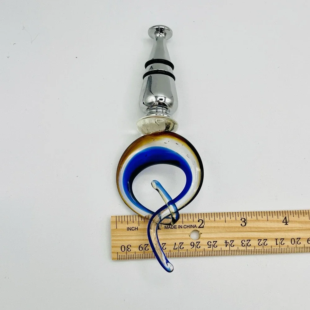 Vintage A. Dal Borgo Murano‎ Glass Wine Bottle Stopper Italy Twisted Blue Amber
